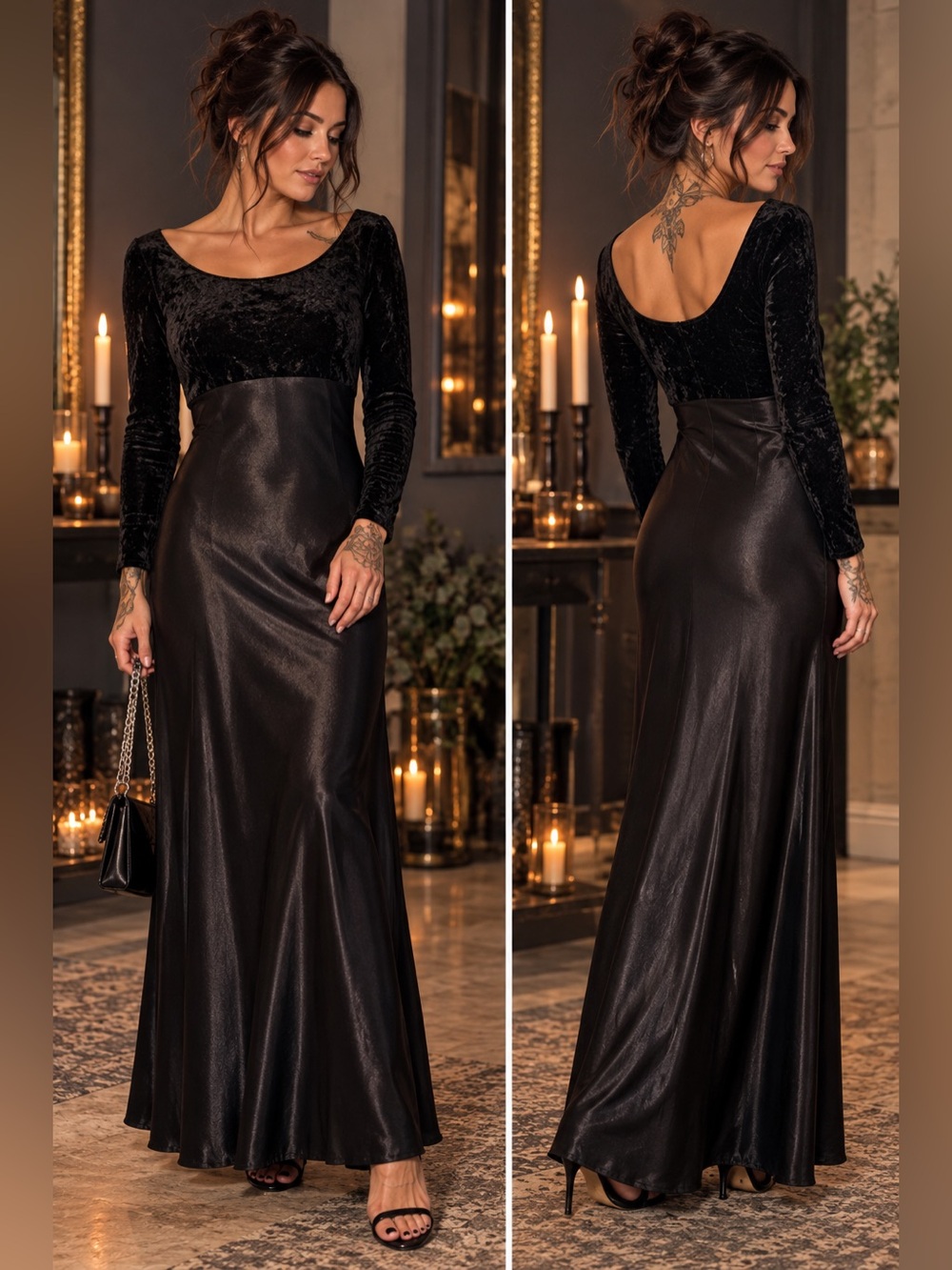 Vintage 90s New York Style Black Velvet Maxi Dress Made in USA Sz 4